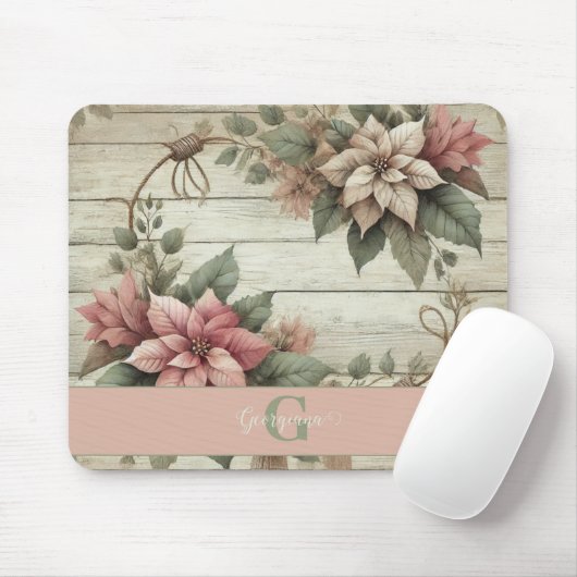 Aangepaste naam Shabby Chic Pastel Poinsettias Gar Muismat (Met muis)