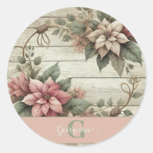 Aangepaste naam Shabby Chic Pastel Poinsettias Gar Ronde Sticker