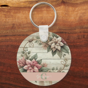 Aangepaste naam Shabby Chic Pastel Poinsettias Gar Sleutelhanger