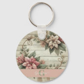 Aangepaste naam Shabby Chic Pastel Poinsettias Gar Sleutelhanger (Achterkant)