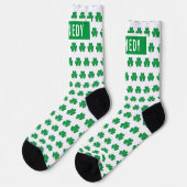 Aangepaste naam Shamrock Clover Patroon Groen Wit Sokken (Links)