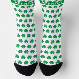 Aangepaste naam Shamrock Clover Patroon Groen Wit Sokken