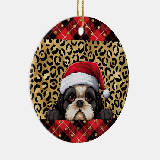 Aangepaste naam Shih Tzu hond Santa hat Buffalo Pl Keramisch Ornament (Rechts)