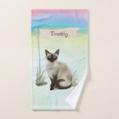 Aangepaste naam Siamese Cat Pet Bad Handdoek (Handdoek)