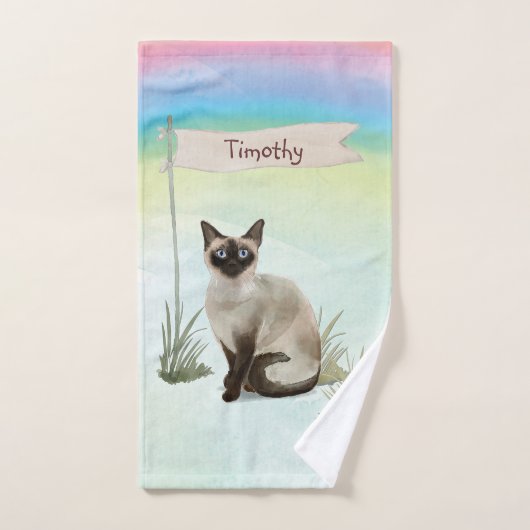 Aangepaste naam Siamese Cat Pet Bad Handdoek (Handdoek)