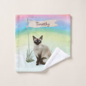 Aangepaste naam Siamese Cat Pet Bad Handdoek (Wasdoekje)