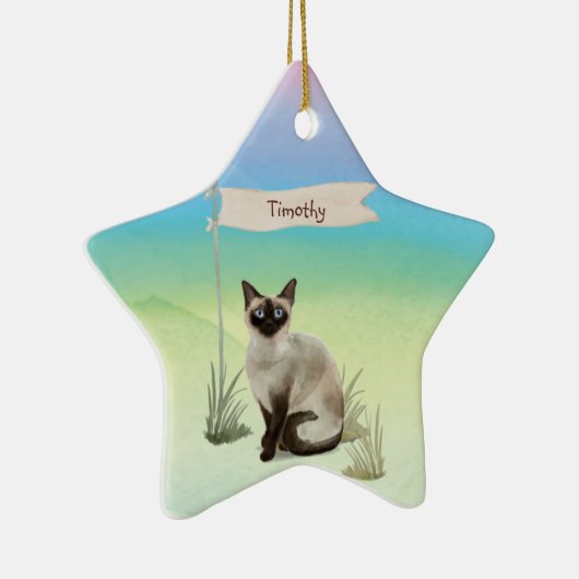 Aangepaste naam Siamese Cat Pet Keramisch Ornament (Rechts)