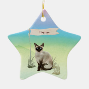 Aangepaste naam Siamese Cat Pet Keramisch Ornament