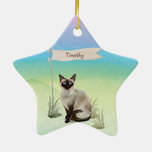 Aangepaste naam Siamese Cat Pet Keramisch Ornament (Achterkant)
