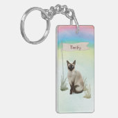 Aangepaste naam Siamese Cat Pet Sleutelhanger (Voorkant Links)