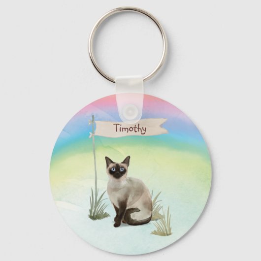 Aangepaste naam Siamese Cat Pet Sleutelhanger (Voorkant)
