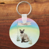 Aangepaste naam Siamese Cat Pet Sleutelhanger (Voorkant)