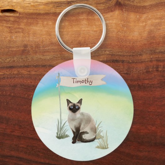 Aangepaste naam Siamese Cat Pet Sleutelhanger (Voorkant)