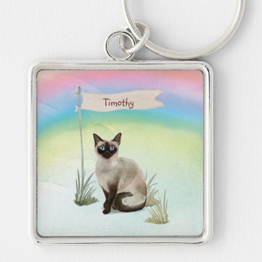 Aangepaste naam Siamese Cat Pet Sleutelhanger (Voorkant)