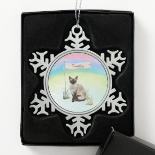 Aangepaste naam Siamese Cat Pet Tin Sneeuwvlok Ornament