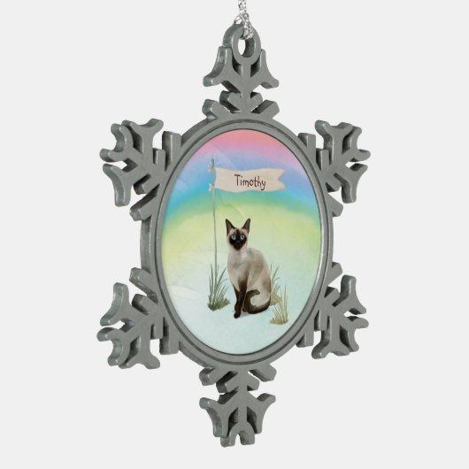 Aangepaste naam Siamese Cat Pet Tin Sneeuwvlok Ornament (Links)