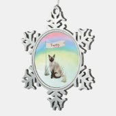 Aangepaste naam Siamese Cat Pet Tin Sneeuwvlok Ornament (Rechts)