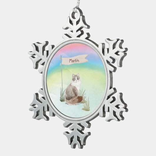 Aangepaste naam Siberian Cat Pet Tin Sneeuwvlok Ornament (Rechts)