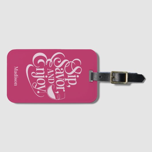 Aangepaste naam Sip, Geniet van wijn Bagagelabel (Voorkant (horizontaal))