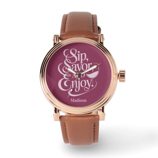 Aangepaste naam Sip, Geniet van wijn Horloge (Voorkant)