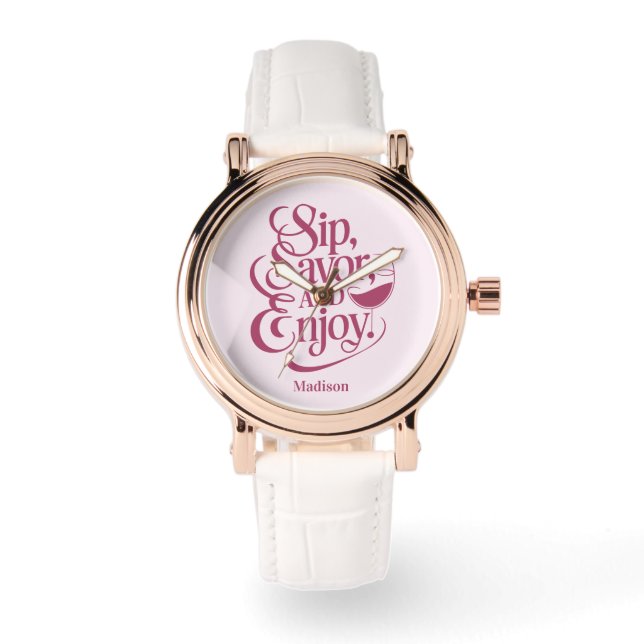 Aangepaste naam Sip, Geniet van wijn Horloge (Voorkant)