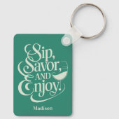 Aangepaste naam Sip, Geniet van wijn Sleutelhanger (Achterkant)