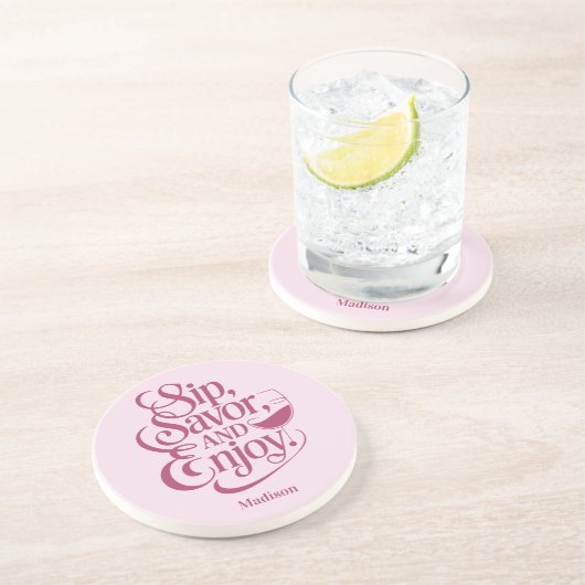 Aangepaste naam Sip, Geniet van wijn Zandsteen Onderzetter (Zijkant)