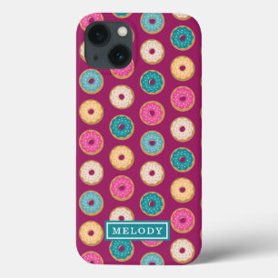 Aangepaste naam Sjabloon Paarse Doughnut Pattern Case-Mate iPhone Case