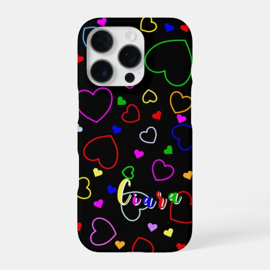 Aangepaste naam sjabloon, speelse kleuren op zwart iPhone hoesje (Achterkant)