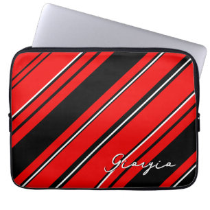 Aangepaste naam Sjabloon, zwart, rood en wit gestr Laptop Sleeve