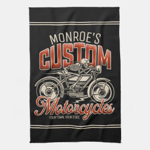 Aangepaste NAAM Skelet Motorfiets Winkel Theedoek