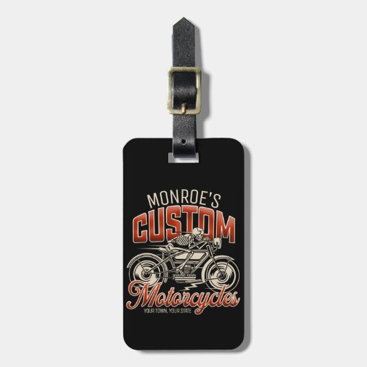 Aangepaste naam Skeleton Motorcycle Winkelen Bagagelabel (Voorkant verticaal)