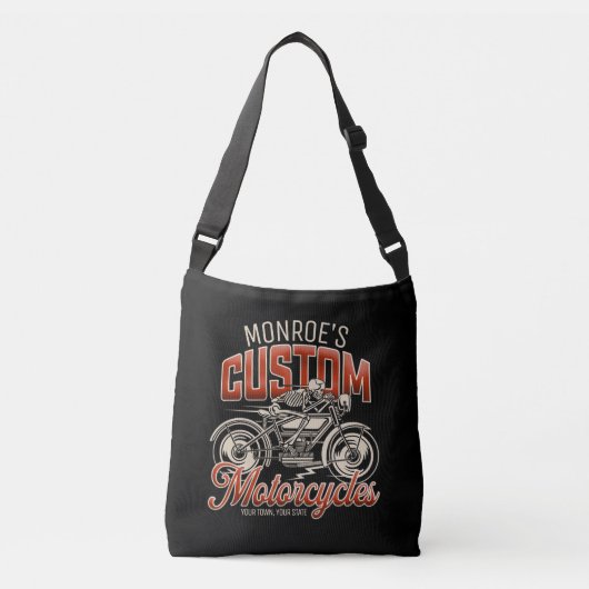 Aangepaste naam Skeleton Motorcycle Winkelen Crossbody Tas (Voorkant)