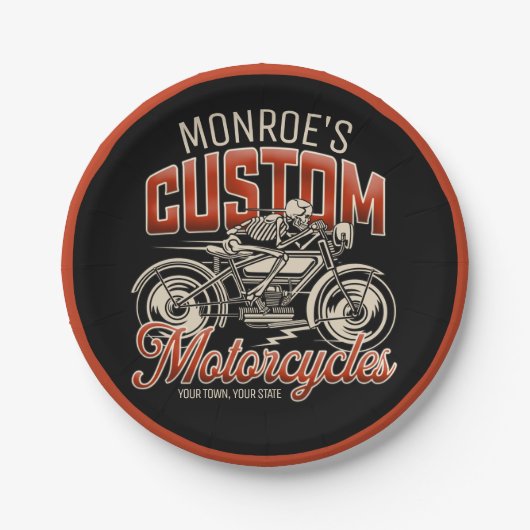 Aangepaste naam Skeleton Motorcycle Winkelen Papieren Bordje (Voorkant)