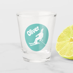 Aangepaste naam Ski Retro Skier Winter Blauwgroen Shot Glas