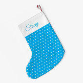 Aangepaste naam Sky Blue en White Polka Dot Kleine Kerstsok (Achterkant (Hangend))