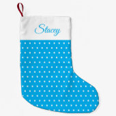 Aangepaste naam Sky Blue en White Polka Dot Kleine Kerstsok (Voorkant)