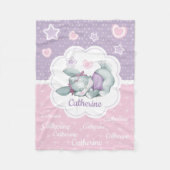Aangepaste naam Sleeping Bunny in roze en paars Fleece Deken (Voorkant)