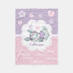 Aangepaste naam Sleeping Bunny in roze en paars Fleece Deken