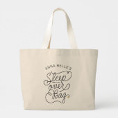 Aangepaste naam Sleepover Modern Script Gold Heart Grote Tote Bag (Achterkant)