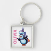 Aangepaste naam Sleutelring Kerst Schaatspinguïn. Sleutelhanger (Voorkant)