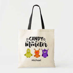 Aangepaste naam Snoep Monster Trick or treat Canva Tote Bag