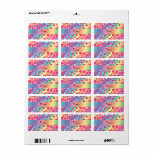 Aangepaste naam snoep regenboogkatoen etiket (Full Sheet)