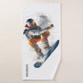 Aangepaste naam Snowboarder Illustratie Badhanddoek (Badhanddoek)