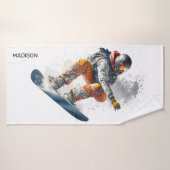 Aangepaste naam Snowboarder Illustratie Badhanddoek (Badhanddoek)