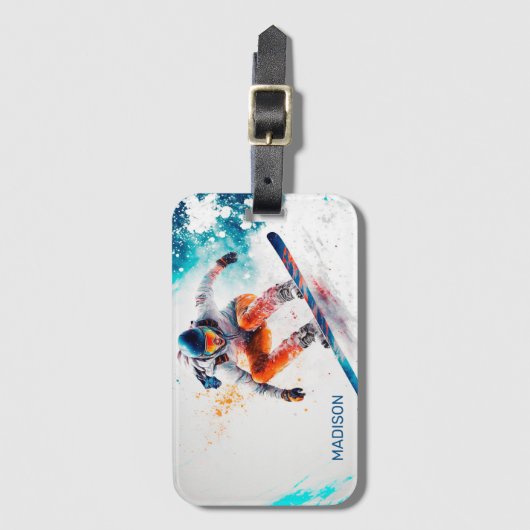 Aangepaste naam Snowboarder Illustratie Bagagelabel (Voorkant (verticaal))