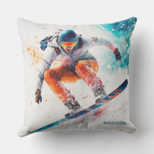 Aangepaste naam Snowboarder Illustratie Buitenkussen