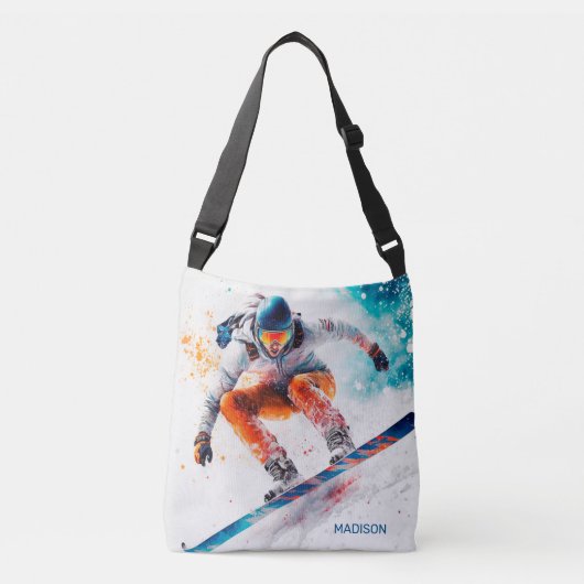 Aangepaste naam Snowboarder Illustratie Crossbody Tas (Voorkant)