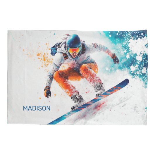 Aangepaste naam Snowboarder Illustratie Kussensloop (Achterkant)