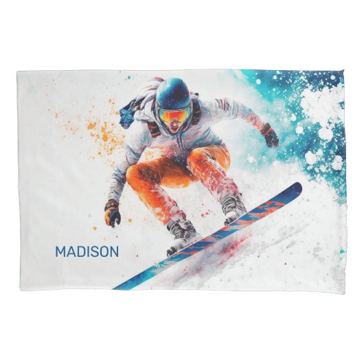 Aangepaste naam Snowboarder Illustratie Kussensloop (Voorkant)